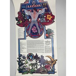 Vtg 1977 Libra Zodiac Poster Astrology Art Print Wall Decor 70s Retro RARE‎ HTF